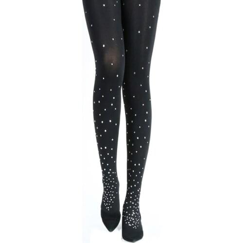 Black Hotfix Rhinestones Pantyhose