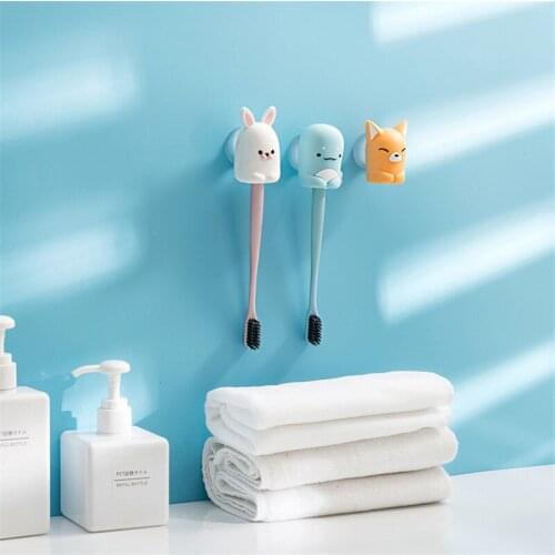 Cartoon Animal Sucker Toothbrush Holder Cosmetic Pen Storage Rack Tooth Brush Protect Case Wall Stand Hook Bathroom Accessories