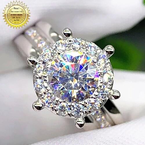 18K Au750 White Gold Ring Wedding Party Engagement Ring 1 2 3 4 5 Carat Round Moissanite Diamond Ring Crown 3 Turns Elegant