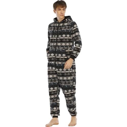 Mens Jumpsuits One-piece Garment Pajama Streetwear Hoodies Overalls Men Flannel Jumpsuit Long Sleeve Clothes