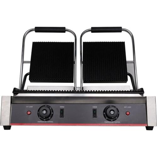 Commercial Electric Stripe Contact Grill Panini Press Plates Sandwich Press Plates Eelctric Steak Contact Grill Double Stoves