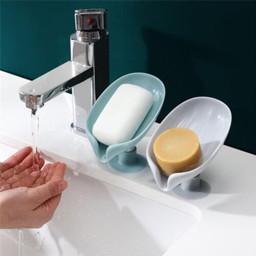 Sucker Soap Box Leaf Shape Drain Soap Holder Box Bathroom Shower Soap Holder Sponge Storage Plate Tray Bathroom Supplies Gadge