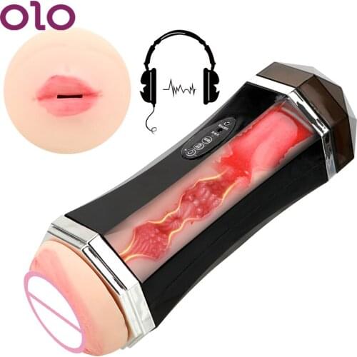 OLO Male Masturbation Real Pussy Vibrator Blowjob Pussy Sucking Voice Aircraft Cup Oral Vagina Sex Machine Sex Toys for Men