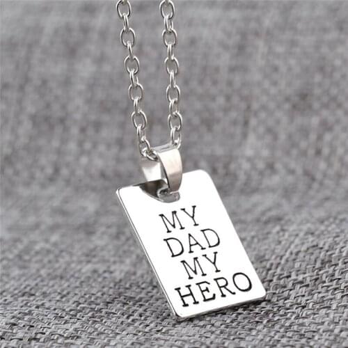 Fashion Jewelry MY DAD MY HERO Necklaces Pendant Square Tag Necklace For Men Women Fathers day Gift Choker