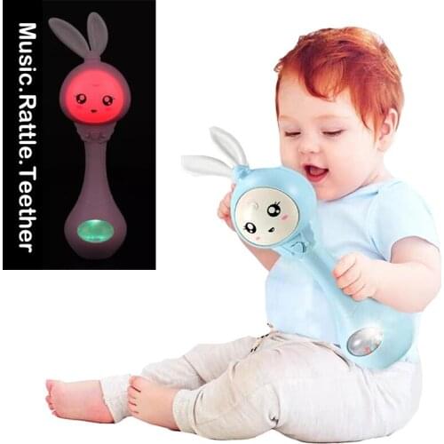 Baby Music Flashing Teether Rattle Toys Rabbit Hand Bells Mobile Infant Pacifier Weep Tear Newborn Early Educational Toys 0-12M