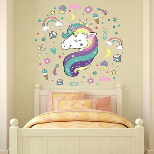 Unicorn Cartoon Wall Stickers Removable Girls Kids Nursery Room Decor For Home Decorations