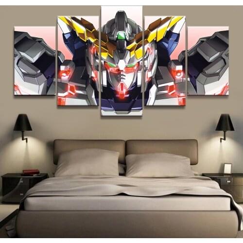 Wall Art Painting Pictures Canvas Printed Anime Modular Poster 5 Panel Gundam Home Decor For Living Room Modern Cuadros Artwork