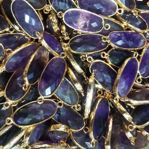 Natural amethysts gold connecting pendant accessories Quartz Crystal bracelet necklace for jewelry making 8pcs/lot wholesale