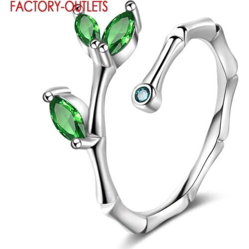 Real 925 Sterling Silver Wedding Engagement Green Leaves Finger Rings Anillos Bague Femme Argent 925 Fashion Jewelry