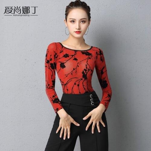 Latin dance clothing adult new Latin dance national standard practice long sleeve latin TOP