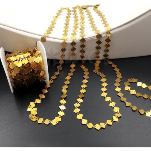 WT-BC109 Wholesale 10 Meter square tablet Chain with Go Electroplate domino effect Gold square chip Chain For Women gift Jewelry