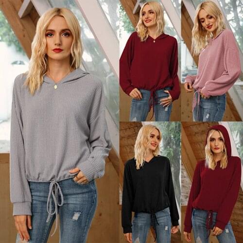 Autumn Long Sleeve Solid Color Hooded Knitted Spiral Hoodies 2021 New Top Short Drawstring Fashion Casual Temperament Pullover