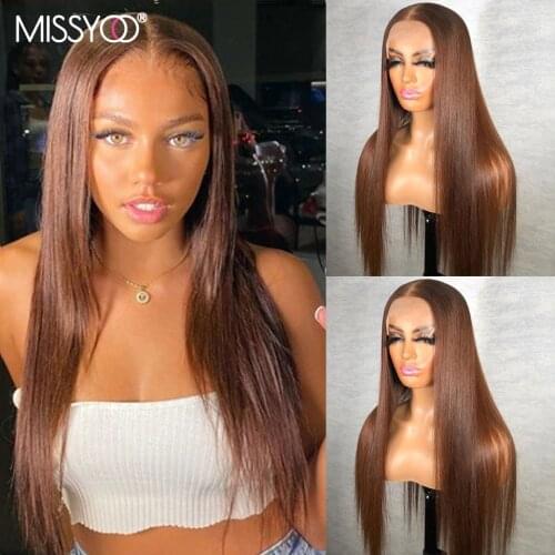 Brown Color Straight Human Hair Wig 13x4 Lace Front Wig With Baby Hair Brazilian Remy For Black Women Natural Hairline Wig 26In