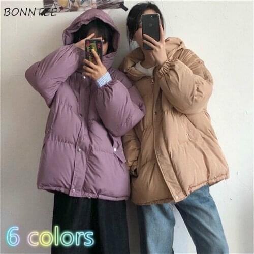 Parkas Women Chic BF Style Purple Trendy Lovely Ladies Winter Cropped Jacket Soft Loose Leisure All-match Preppy Teens Outwear