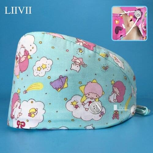 Adjustable Dust-proof Cartoon Printed Hats Dental Clinic Scrub Hat Beautician Pet Hospital Doctor Scrub Cap Medical Accessories