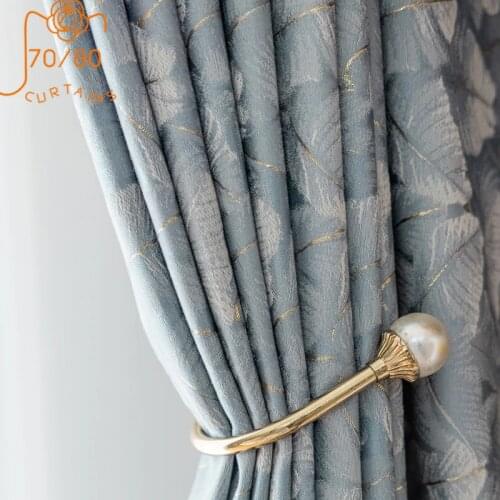 American Light Luxury Gold Silk Printed Jacquard Curtains Blackout Curtains for Living Room and Bedroom Customized Products
