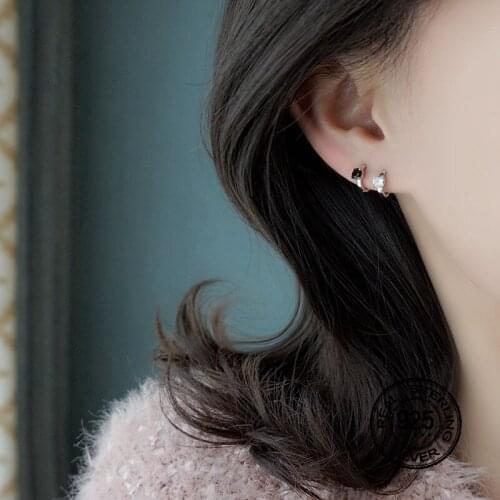 S925 Silver Needle Earrings For Women Zircon Diamond Hoop Black White Simple Fashion Couple Female Male Student Jewelry INEFFA