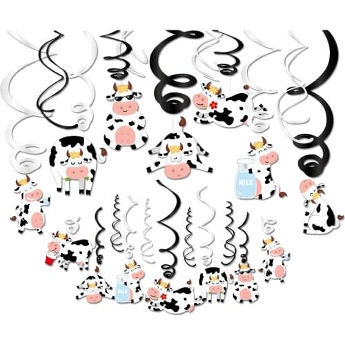 Safari Cartoon Milk Cow Theme Party Decorations PVC Hanging Swirls Spirals Jungle Animals Party Swirls for Birthday Baby Shower