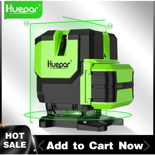 Huepar Multi-Lines Plumb Dot Self-leveling Green Laser Level 360° coverage Horizontal & 2 Vertical Lines with 2 Li-ion Batteries