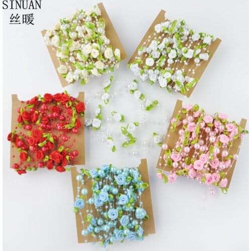 SINUAN New Style Flower Bead Chain Pearl Beads 5Meters/Card Acryl Wedding Party Beads Chain Diy Sewing Embellissements Craft