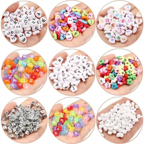 Mixed Letter Acrylic Beads Charms Heart Alphabet Square Cube Loose Spacer Beads For Jewelry Making Handmade Bracelet