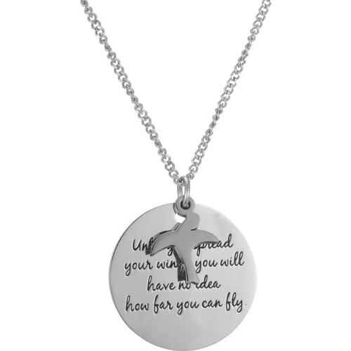 Stainless Steel Inspirational Quote Untill You Spread Your Wings You'll Have No Idea How Far You Can Fly Pendant Necklace