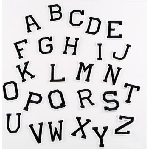Wholesale 26pc Black English Letter Brand Logo DIY Embroidered Patches for Clothing Iron on Clothes Appliques Stripes Sticker