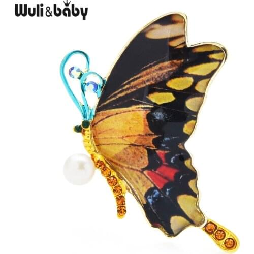 Wuli&baby Pearl Butterfly Brooches Women Unisex Beauty 3-color Insect Wedding Office Brooch Pins Gifts