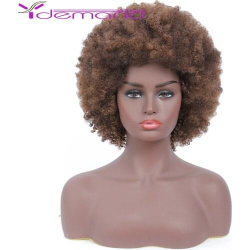 Y Demand Synthetic Afro Wig Kinky Curly For Women African Dark Brown Short Wig Cosplay Natural High Temperature Hair