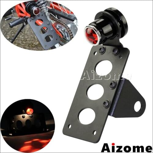 Motorcycle Side Mount Tail Light w/ 7"x 4" License Number Plate Rear Stop Light For Harley Cafe Racer Cruiser Scrambler Bobber