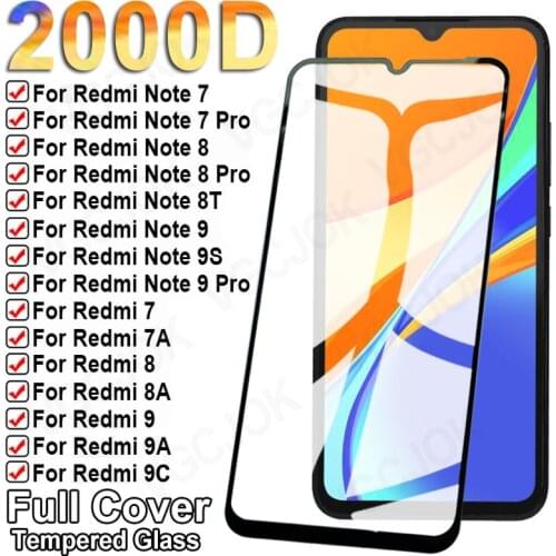 2000D Safety Protection Glass For Xiaomi Redmi Note 7 8 9 Pro 8T 9S Screen Protector For Redmi 8A 9A 7A 9T 9AT 9C NFC Glass Film