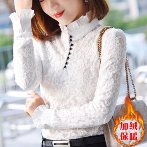 2021 Spring woman Ruffle Lace Blouse Elegant Long Sleeve Shirt Female Tops Stand Collar Clothes Ladies Loose Blouse Tops H1120