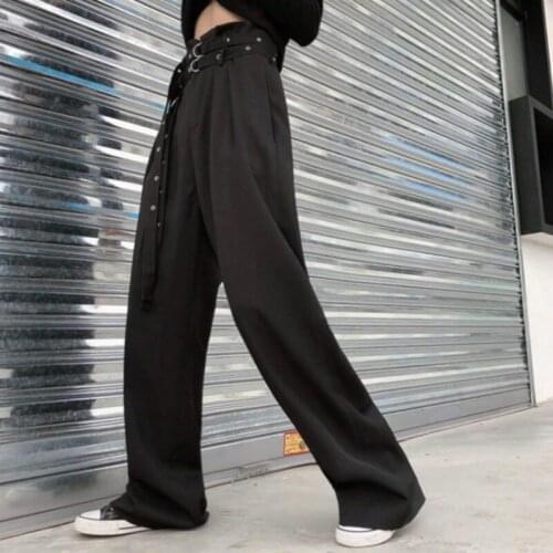 2021 New Spring Autumn Loose Wide Leg Mopping Pants High Waist Solid Black Casual and Slim Thin Trousers Women Trend Y482