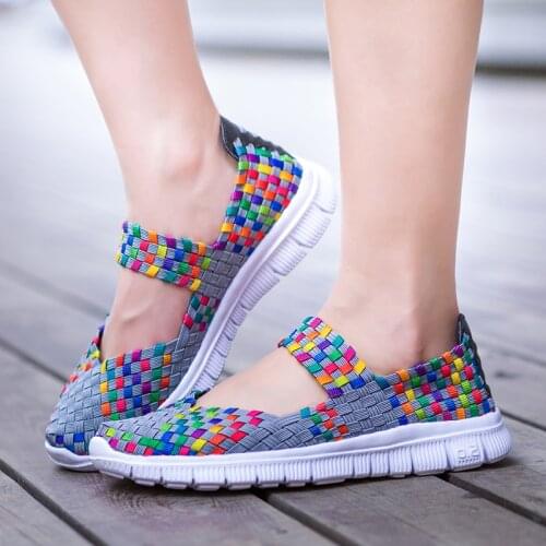 Women Woven Shoes 2020 Summer Breathable Handmade Shoes Fashion Comfortable Women Flats Casual Sneakers Sandals Big Size 35-42