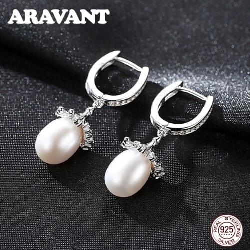 New 100% Authentic 925 Sterling Silver Flowers Freshwater Pearls Drop Earrings For Women Fashion Sterling Silver Jewelry