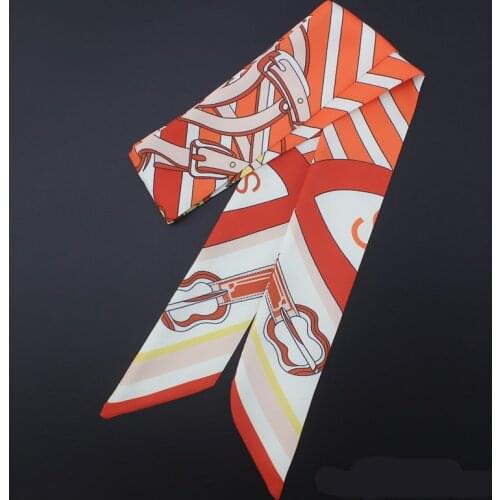 Brand Striped Printed Twill Silk Scarf Women Narrow Skinny Wrap Tie Handle Bag Ribbon Summer Luxury Fashion Head Scarves