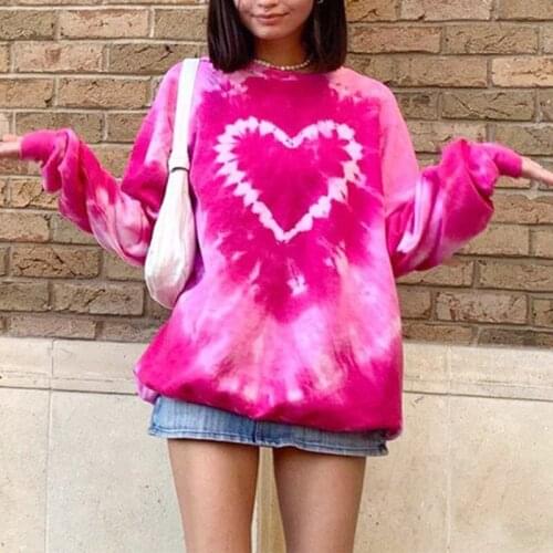 Love Print Tie Dye Sweatshirts Woman Loose Long Sleeve O-neck Streetwear Female Sweatshirt 2021 Autumn Fashion Ladies Pullovers