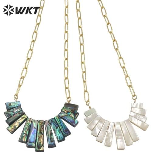 WT-JN148 European and American fashion Delicate Abalone shell necklace hot gold plated Link chain Abalone statement necklace