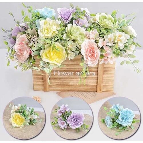 1 Bunch Beautiful Rose Peony Artificial Silk Flowers Small Bouquet Home Party Spring Wedding Decoration Fake Flower 2021 New