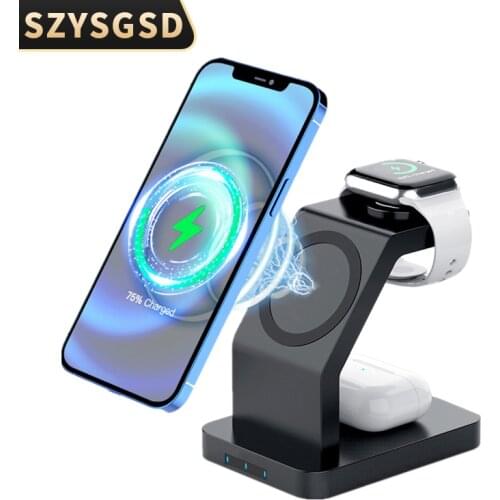 15W 3 in 1 Smart Magnetic Holder Wireless Charger Station Magnet for Iphone 12 mini 12 pro for Apple watch Earphone Charger