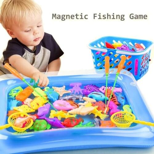 18-65pcs Magnetic Fishing Toy Fishing Game With Fishing Rod Inflatable Pool Parent-child Interactive Game Water Toys For Kids