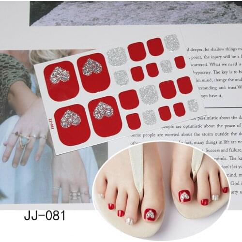 22tips/sheet Toenail Art Sticker Sparkle Glitter Heart Toe Nail Wraps Full Cover Polish Foot Decorations Adhesive Foils Manicure