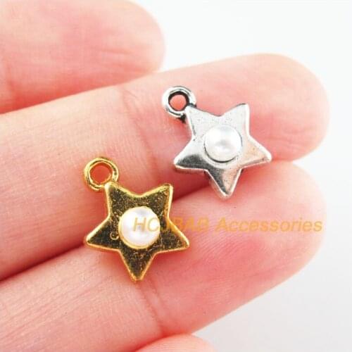 25Pcs Gold Tibetan Silver Tone Star White Acrylic Beads Charms Pendants 11x14mm