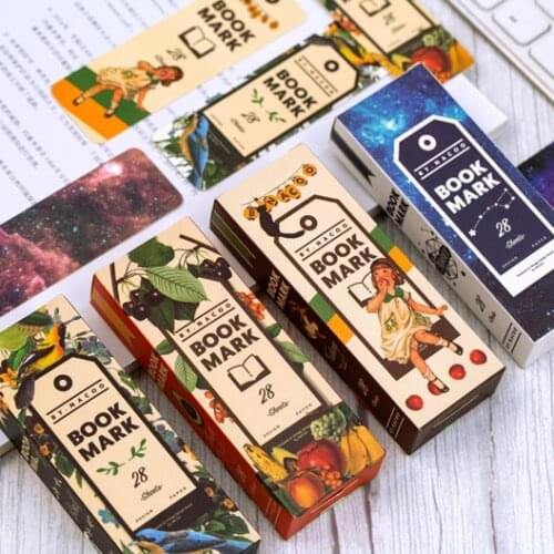 28 PCS/Pack Retro Bookmark For Students Colored Space Bookmark Paper Creative Stationery Tab For Books Office School Supplies
