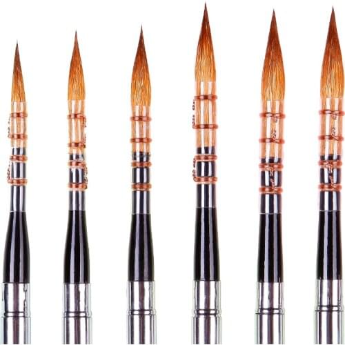 6PCS Professional Wool Hair Stainless Cap Wooden Handle Artistic Watercolor Paint Brush for Watercolor Supplies