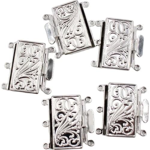 APDGG 5 Pcs 3 Strands Rectangle Clasps White Gold Plated For Pearl Bracelets Necklaces Making DIY Craft Accessories