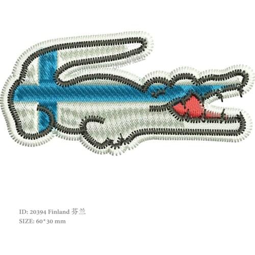 Free Shipping Crocodile Finland Flag Embroidered France Patches Promotion Iron on Patch Eco-friendly Handmade 3D Appliqued