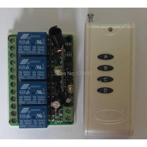 DC12V 4 CH Wireless Remote Control System teleswitch/ Radio Switch Transmitter/Receiver Momentary Toggle Latched For Light Lamp
