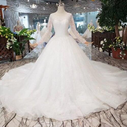 BGW HT5619 Suknia Slubna Heavy Handmade Wedding Dresses With Long Sleeves O-neck Corset Wedding Gown 2020 New