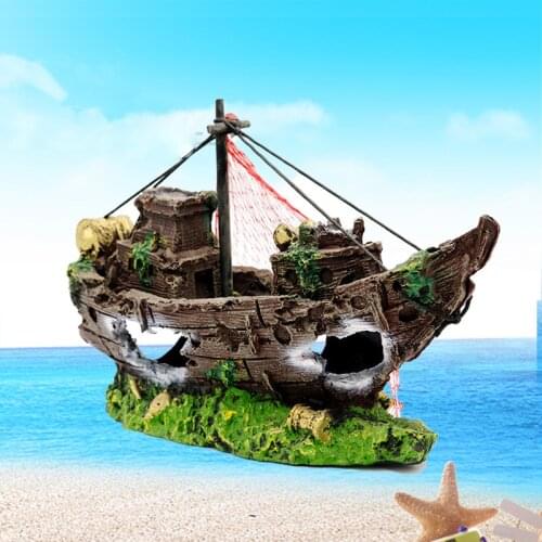 Aquarium Large Shipwreck Decoration Fish tank landscaping Resin ornament shelter cave Creative aquarium accessories decorations